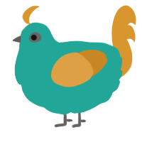 A turquoise and orange chicken