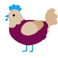 A wine and beige chicken with a head pattern