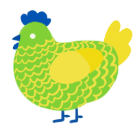 A grass and yellow chicken with a lace pattern