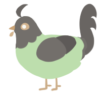 A gluppy and grey chicken with a head pattern