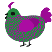 Chicken Creepypasta, a viridian and plum chicken with a lace pattern