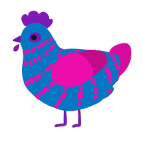 A sapphire and fuchsia chicken with a bar pattern