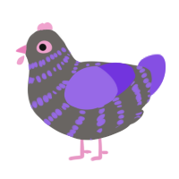 A grey and blurple chicken with a bar pattern