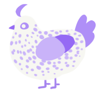 A white and lilac chicken with a speckle pattern