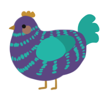 A overcast and turquoise chicken with a bar pattern