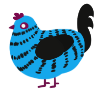 A sky and black chicken with a bar pattern