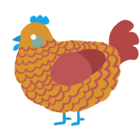 A orange and red chicken with a lace pattern