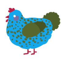 A sky and olive chicken with a speckle pattern