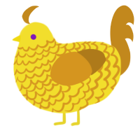 A yellow and ochre chicken with a lace pattern