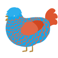 A sky and vermilion chicken with a lace pattern