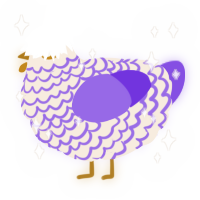 A cream and blurple chicken with a lace pattern