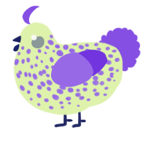 A apple and blurple chicken with a speckle pattern
