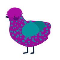A plum and teal chicken with a speckle pattern