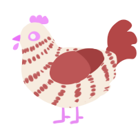 A cream and red chicken with a bar pattern