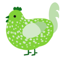 Goobert, a grass and gluppy chicken with a speckle pattern