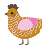 Scarecrow, a ochre and pink chicken with a lace pattern