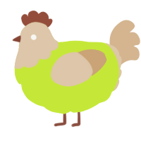 A lime and beige chicken with a head pattern