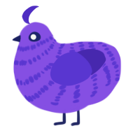 A blurple and indigo chicken with a bar pattern
