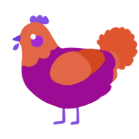 A plum and vermilion chicken with a head pattern