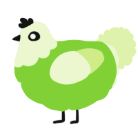 A grass and apple chicken with a head pattern