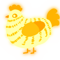 A white and gold chicken with a bar pattern