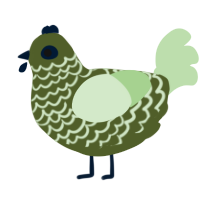 Diggy, a olive and gluppy chicken with a lace pattern