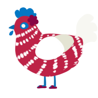 A crimson and white chicken with a bar pattern