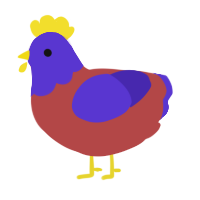 A red and indigo chicken with a head pattern