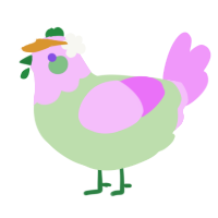 A gluppy and lavender chicken with a head pattern