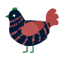 A tumblr and red chicken with a bar pattern