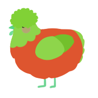 A vermilion and grass chicken with a head pattern