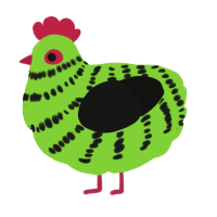 A grass and black chicken with a bar pattern