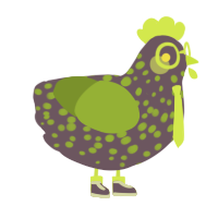 A overcast and chartreuse chicken with a speckle pattern