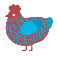 A red and cerulean chicken with a double-lace pattern
