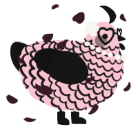 A rose and black chicken with a lace pattern