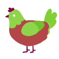 A red and grass chicken with a head pattern