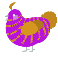 A amethyst and ochre chicken with a bar pattern
