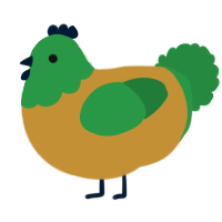 A gold and viridian chicken with a head pattern