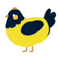 A yellow and tumblr chicken with a head pattern