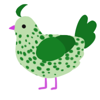 A gluppy and leaf chicken with a speckle pattern