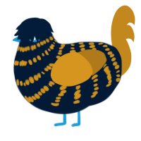 A tumblr and ochre chicken with a bar pattern