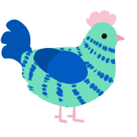 Lan Bawkji, a mint and ultramarine chicken with a bar pattern