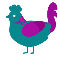 A teal and plum chicken with a neck-speckle pattern