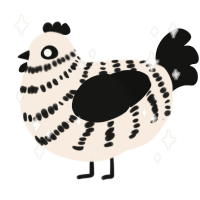 ehlers danlos, a cream and black chicken with a bar pattern