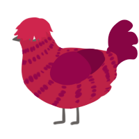 A crimson and maroon chicken with a bar pattern