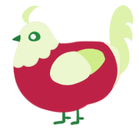 A crimson and apple chicken with a head pattern