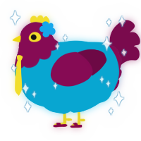 A cerulean and wine chicken with a head pattern