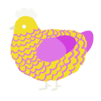 A yellow and orchid chicken with a lace pattern