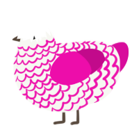 A white and fuchsia chicken with a lace pattern