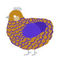 A ochre and indigo chicken with a lace pattern